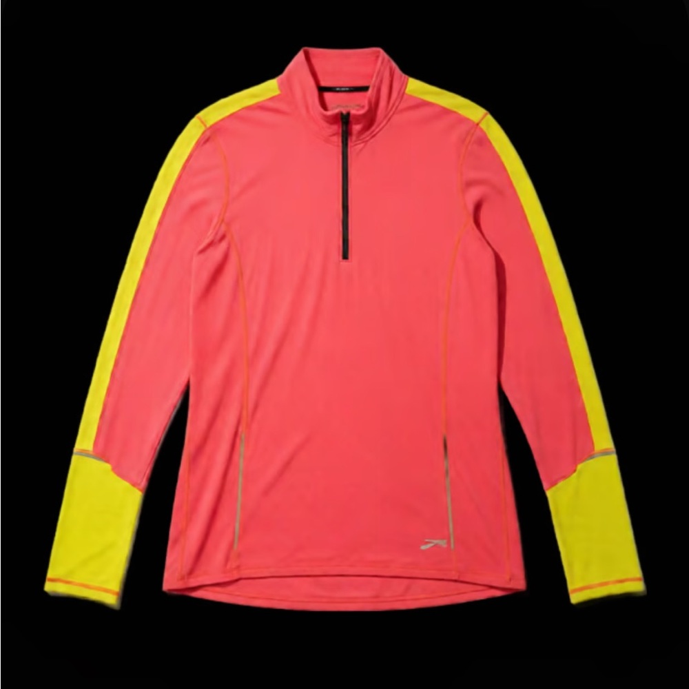 Brooks Hot Pink Long-Sleeve Half-Zip Running Top with Neon Yellow Panels